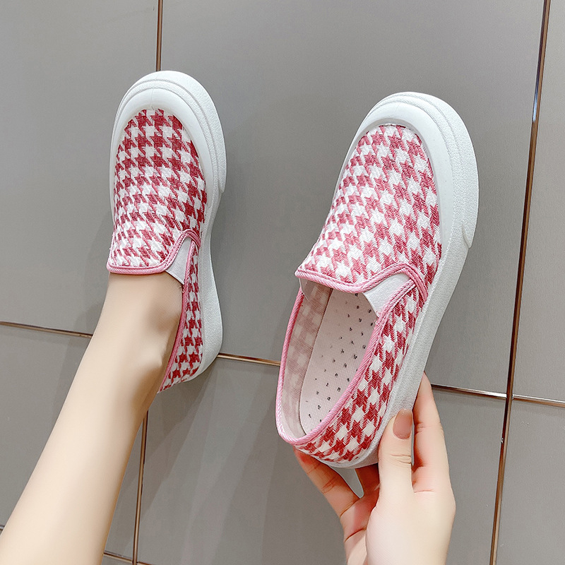 2206  comfortable flats for women, casual shoes for girls, plaid pattern single shoes