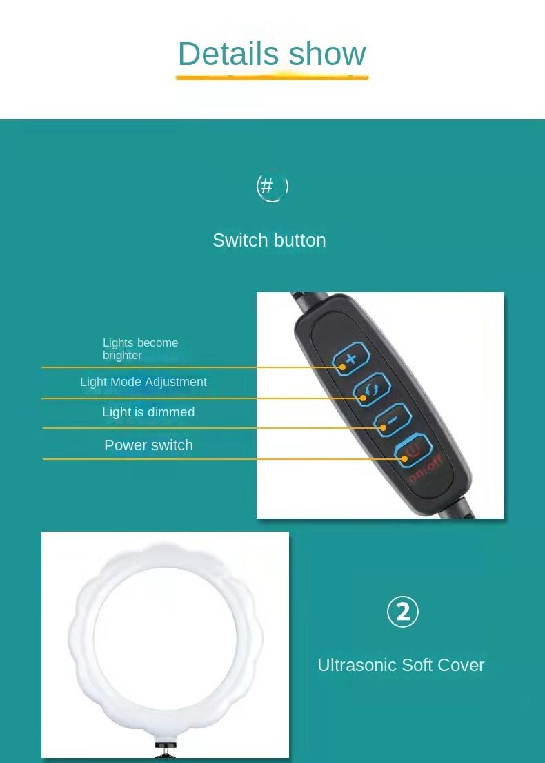 Live online celebrity anchor beauty 10-inch folding tripod bracket mobile phone led round fill light.