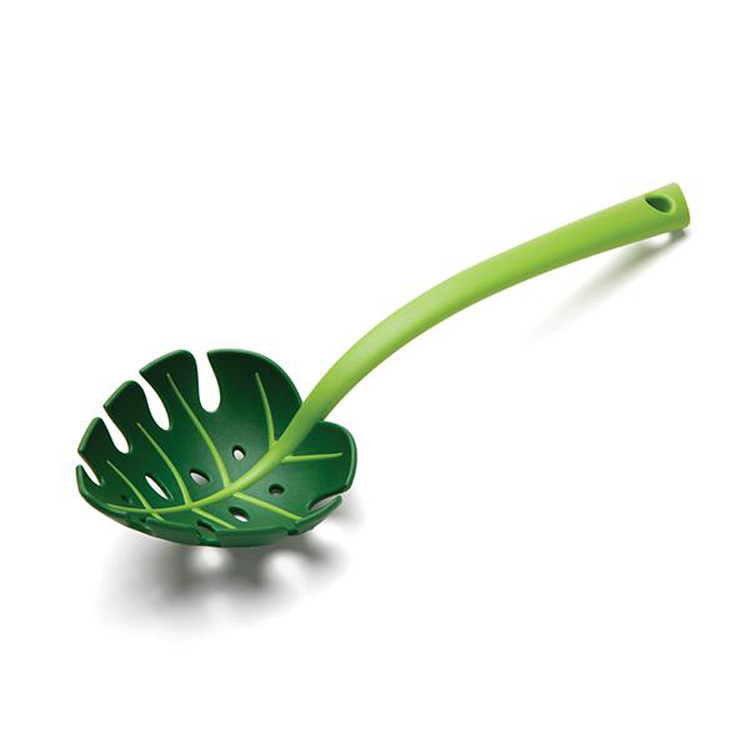 Monstera Leaf Slotted Spoon, Green Plastic Kitchen Strainer Ladle, Food-Safe Serving Spoon for Pasta, Vegetables, Salads, Cute Leaf Design Cooking Utensil for Home Kitchen
