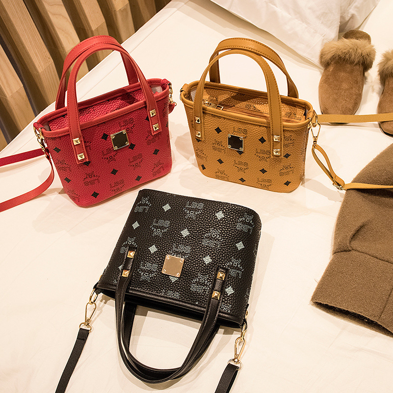 Women's Fashion Print Bucket Bag with Zippered Handbag