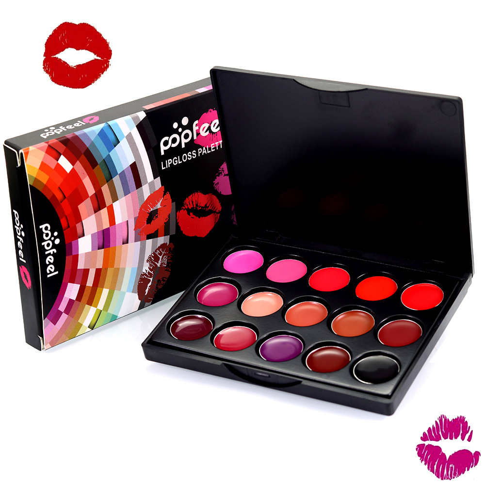 15 Color Lipsticks Palette Waterproof Long Lasting Pigment Gothic Style Black Purple Lip Makeup Palette