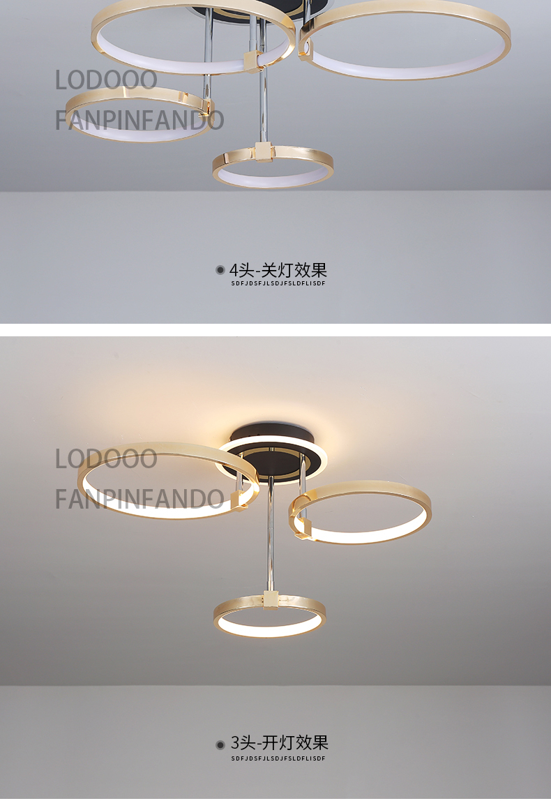 LPS Nordic creative round chandelier bedroom living room dining room lighting golden chrome halo ceiling lamp