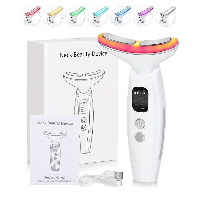 Colorful face and neck massager Home skin care facial massage tool Multifunctional neck beauty instrument Face and neck massager Three-in-one face and neck beauty massager, based on triple effect LED, heating and vibration technology Home skin beauty instrument