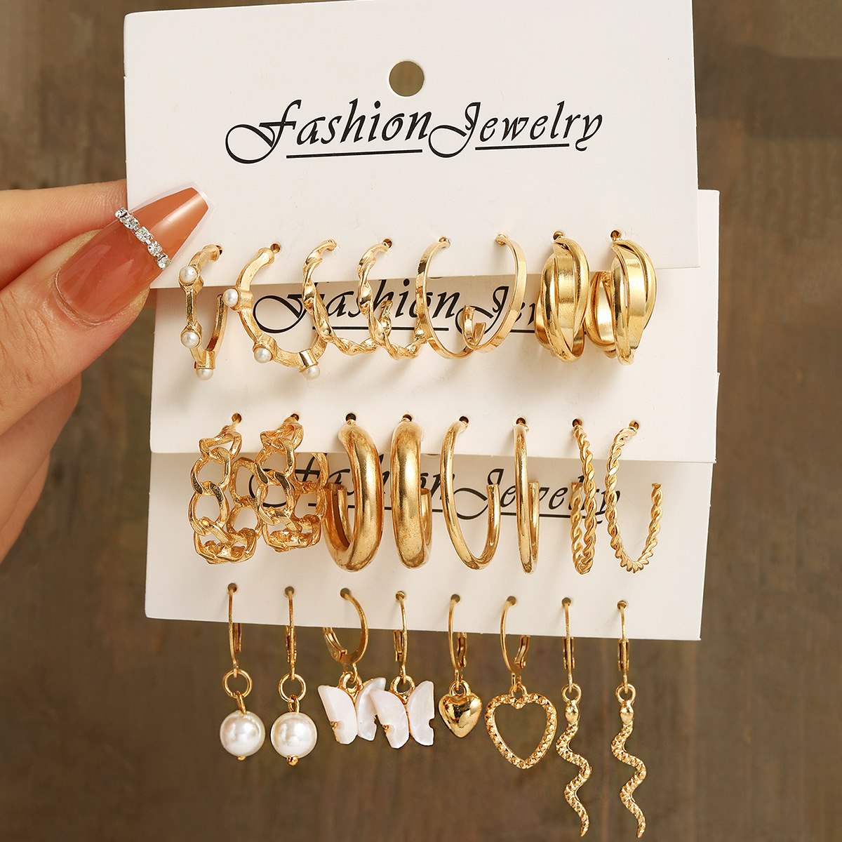 5586801 12 Pairs/Set Butterfly Snake Earrings Set for Women Vintage Metal Gold Color Earring Heart Dangle Earring Trend Fashion Jewelry