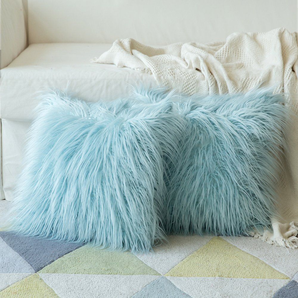 INS Style Plush Cushion Cover, Soft Faux Fur Pillowcase, Modern Minimalist Solid Color,网红Decorative Throw Pillow Cover for Sofa Bed Bedroom Living Room, Easy to Remove & Wash, Universal Size