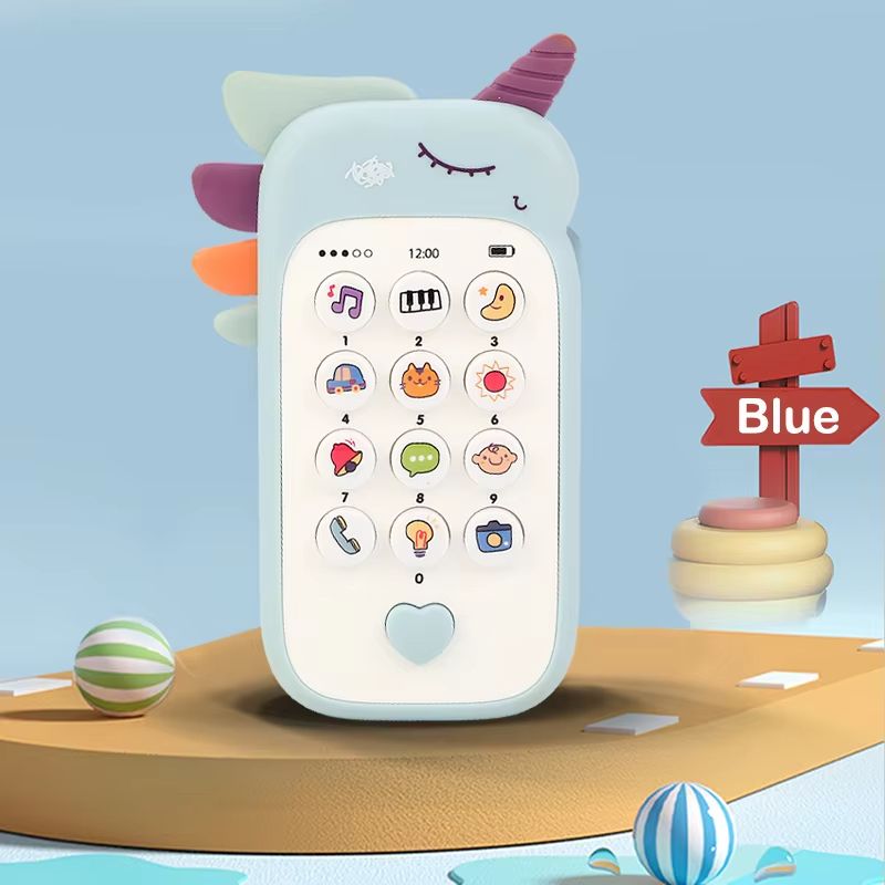 Baby Phone Toys Cute Telephone Teether Musical Voice Toy Early Educational Learning Machine Electronic Children Cellphone GiftsBlue