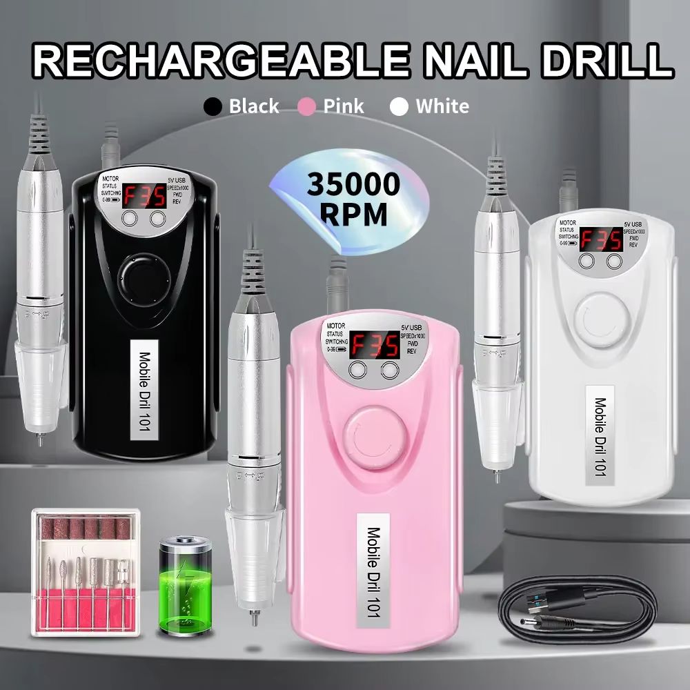 DMJ-101 35000RPM Nail Drill Machine for Nails Rechargeable Manicure Low Noise Professional Electric Nail Drills Motor Polishe Sander