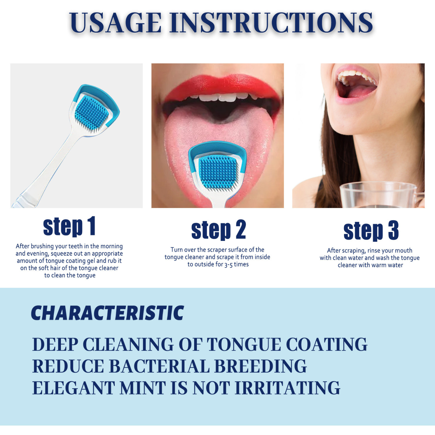Tongue Scraper Precise Cleaning Brush Kit, Tongue Cleaning Gel Tongue Brush Easy To Use Tongue Scrubber for Men Women, 1 Pc Tongue Cleaning Gel and 1 Pc Tongue Brush