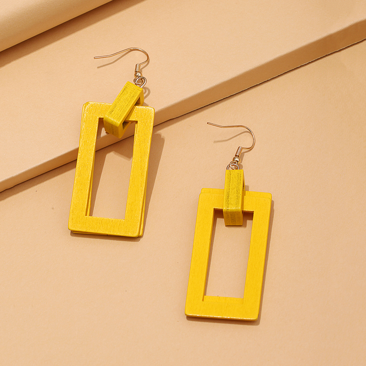 DF137 Hollow Out Geometric Wood Drop Earrings