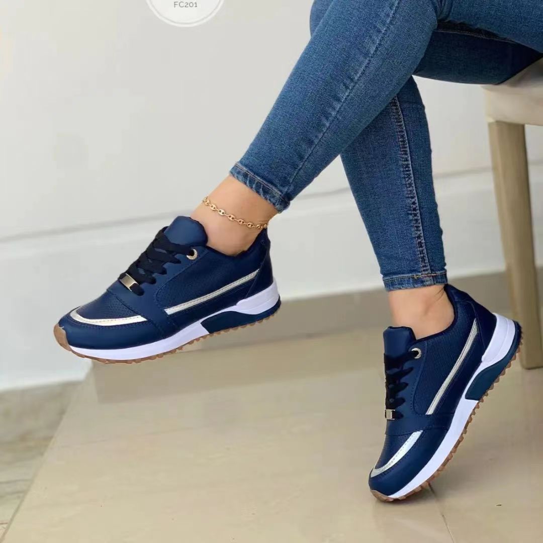 Large size cross lace-up muffin bottom walking casual sports shoes single shoes flat round head color matching single shoes