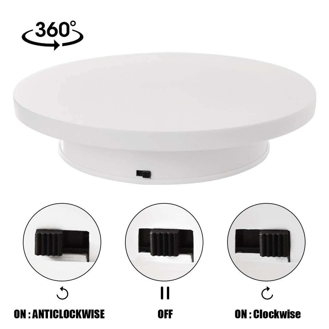 JH2612 Motorized Rotating Display Stand, 8 Inches Electric Turntable, White Revolving Base for 360 Degree Product Images or Jewelry, Collectible Display