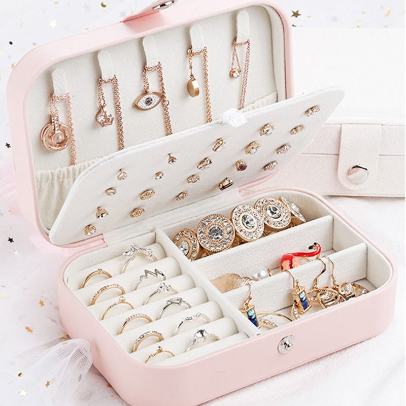 sp01161 Small Travel Jewelry Box PU Leather Organizer Portable Jewelry Storage Box for Rings Earrings and Necklace Packaging