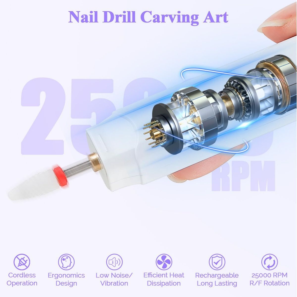 New Portable Rechargeable Electric Nail Drill Machine, Adjustable Speed Design, Multi‑Purpose Nail Polishing and Shaping Tool, Handheld Manicure Instrument for Home DIY Nail Care and Salon Auxiliary Use