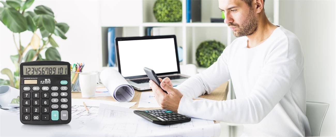 Desk Calculator 12 Digit Office Calculators with Large LCD Display, Dual Solar Power and Battery, Recessed Big Button Calculator for Office Home School (Black)