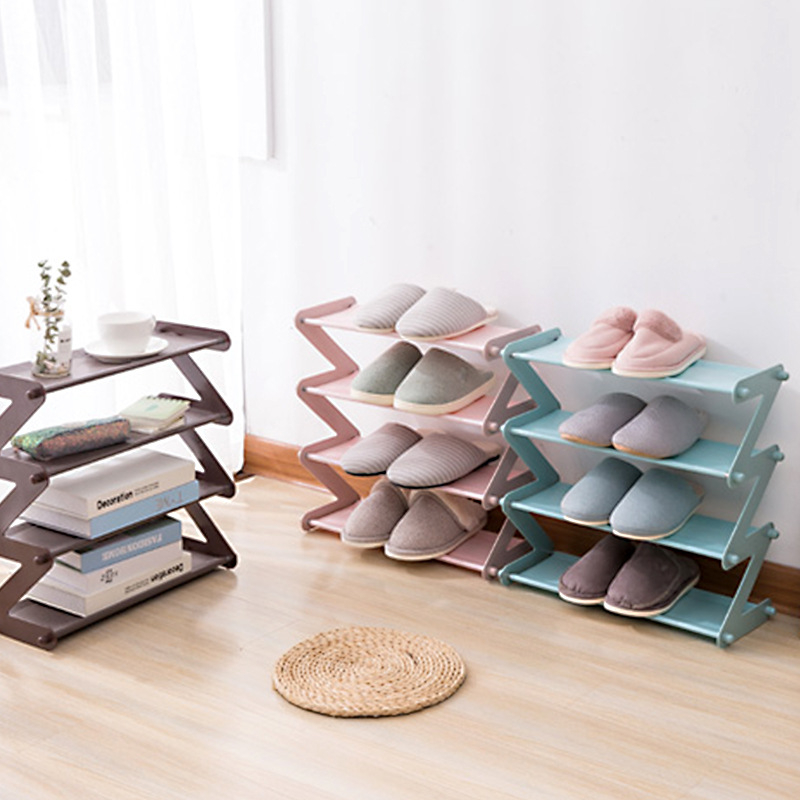 B13-181119 Shoe Rack for Closet - Z-shaped Footwear Organizer Shoe,Stackable Free Standing Shoe Racks Storage Organizer,4 -Tier Stackable