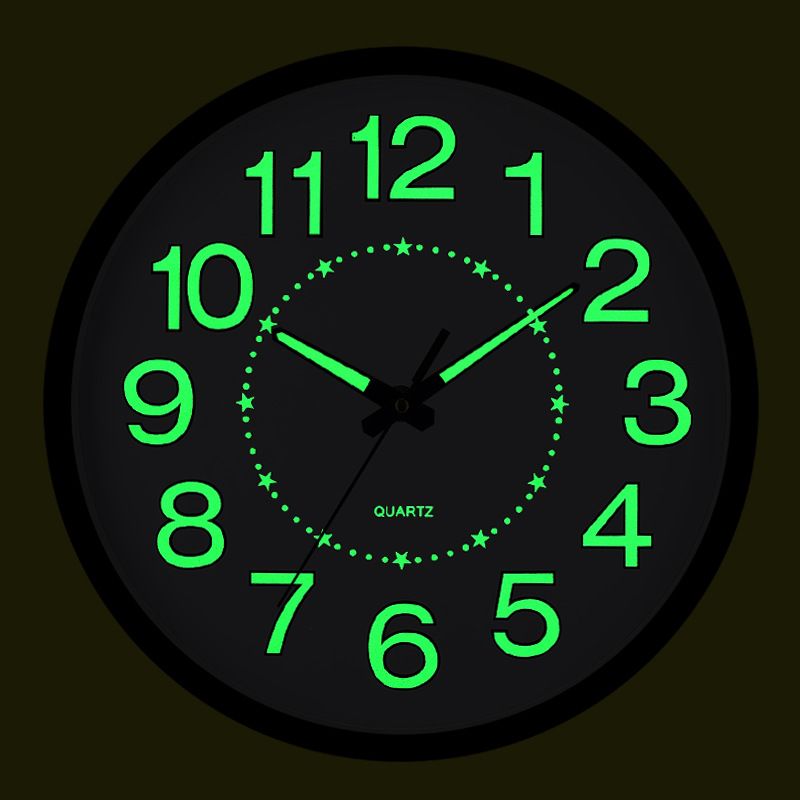 Wall Clock 12 inch 30cm luminous plastic silent wall clock creative bedroom living room minimalist luminous quartz clock CRRSHOP Night Glow Wall Clock