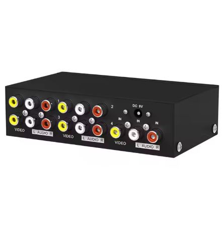 AV Distributor RCA Audio and Video Splitter 1 in 4 Out HDTV Projector with Power