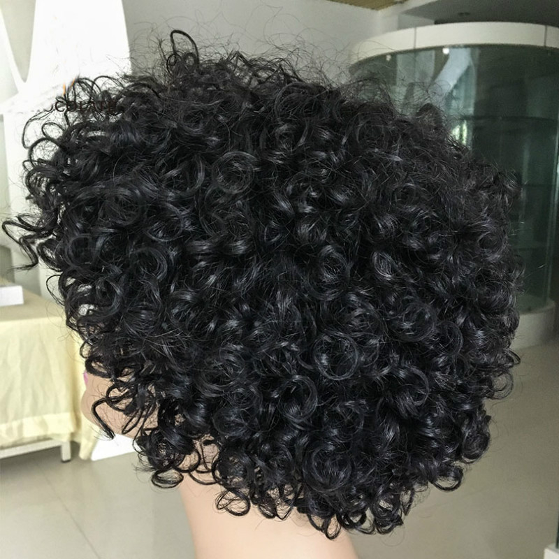 K50 Short Afro Kinky Curly Wig with Bangs for Black Women Black Brown No Glue Full and Fluffy like a Bomb Short Curly Hair Wigs