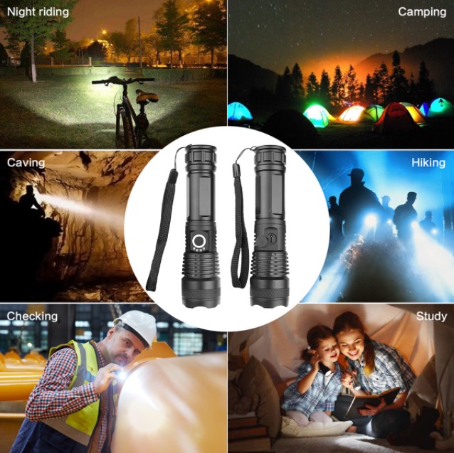 Adjustable Flashlight Strong Light Rechargeable LED Torch 18650 or 26650 Battery Zoom 5 Modes Outdoor Camping Emergency

