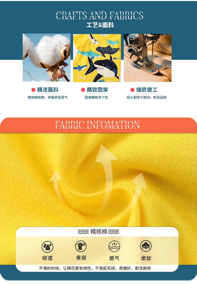 Children glow-in-the-dark shark pattern 2024 summer new short-sleeved top children's T-shirt 67192