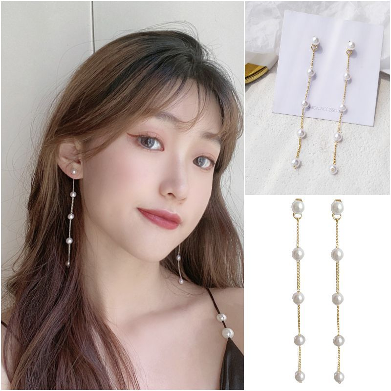 M145 Women's Simple Pearl Long Fringe Earrings Jewelry Gift