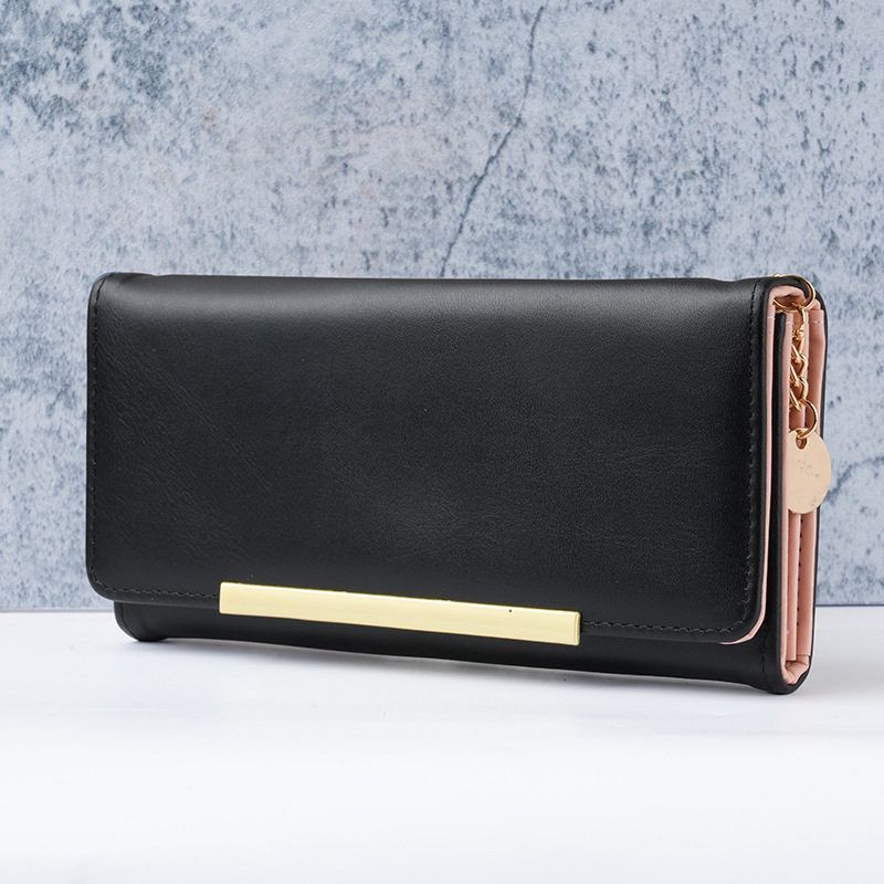 New Women's Long Wallet PU Solid Color Simple Coin Purse Multi-function Large Capacity Ladies Purse

