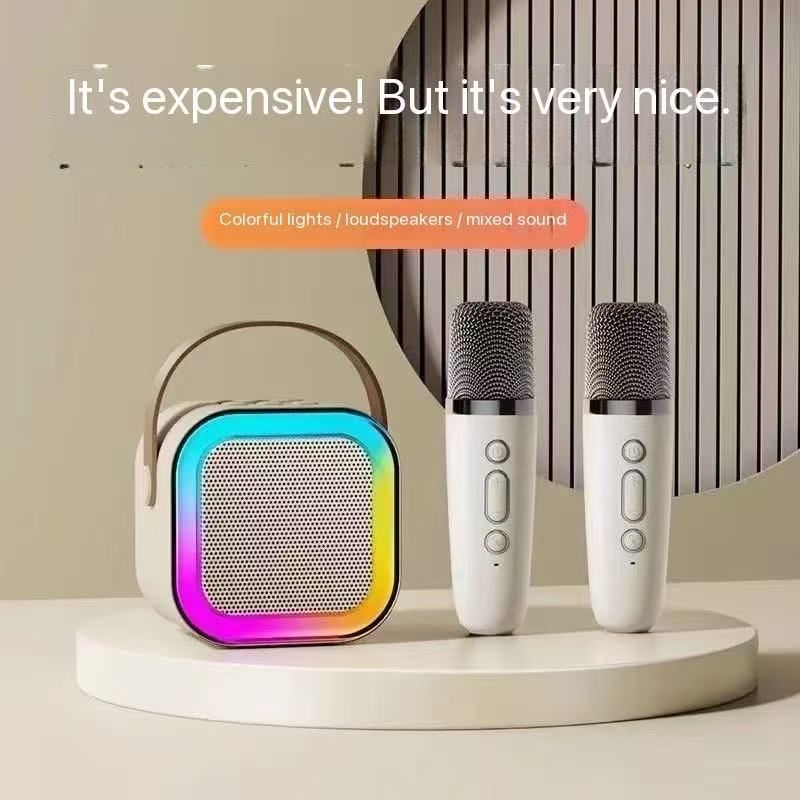 Intelligent KTV Bluetooth Speaker: Double Microphone Color Lights Create KTV Atmosphere, Portable Entertainment New Experience