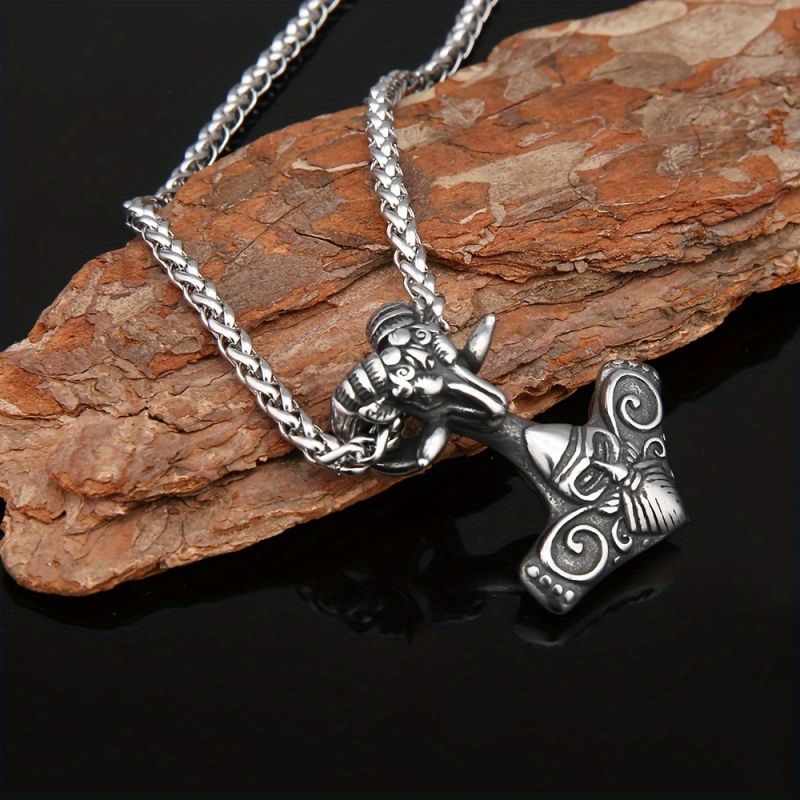 Necklace ,Mythical Viking Metal Odin Ram Thor Hammer Pendant Necklace,free shipping chain
