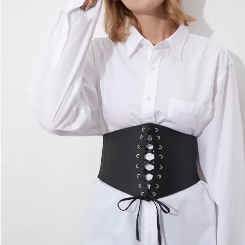 Fashion Wide Corset Belts Faux Leather Slimming Shaping Girdle Belt Women  Elastic Tight High Waist Versatile for Daily Bustier