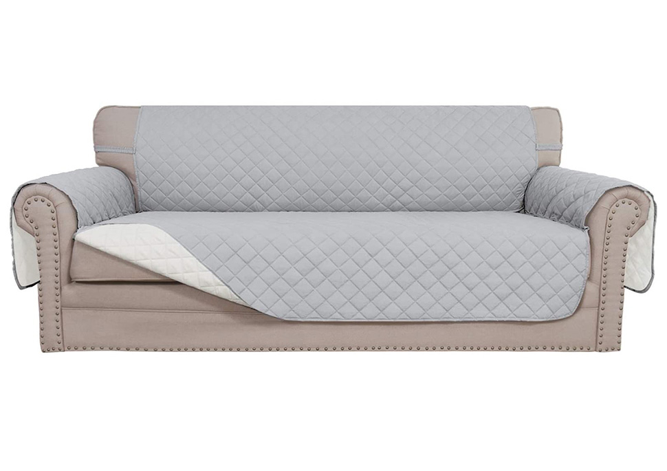 Sofa Slipcover Reversible Sofa Cover Water Resistant Couch Cover with Foam Sticks Elastic Straps Furniture Protector for Pets Kids Children Dog Cat