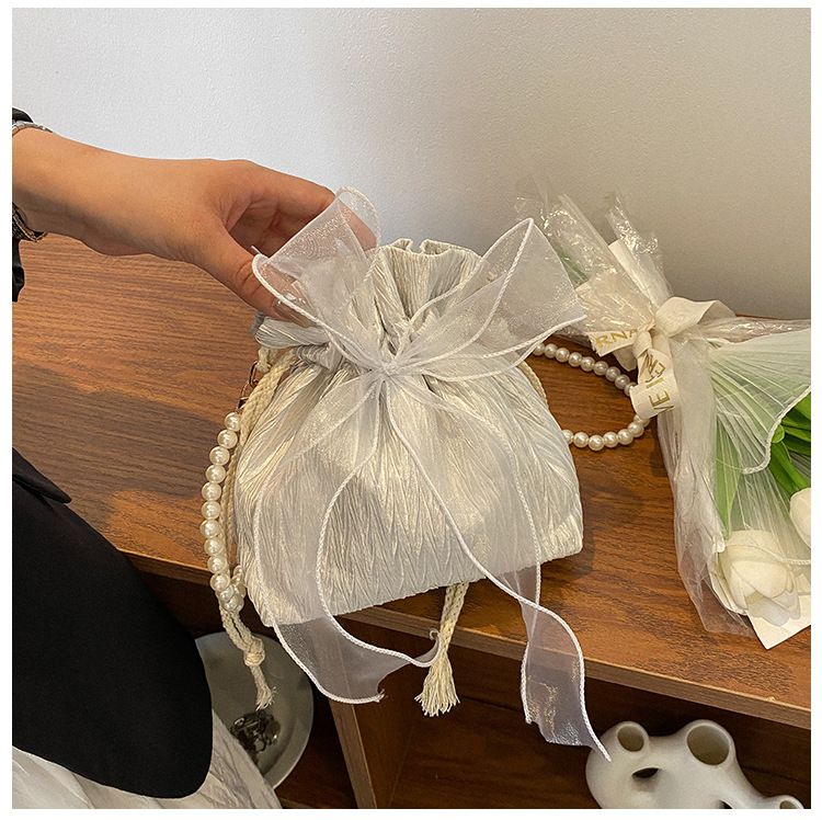 2025 Summer Trendy New Women's Bag, Pearl Pleated Crossbody Bag for Women, Fashion Versatile Single-Shoulder Bag, Korean Niche Texture Ladies' Bag