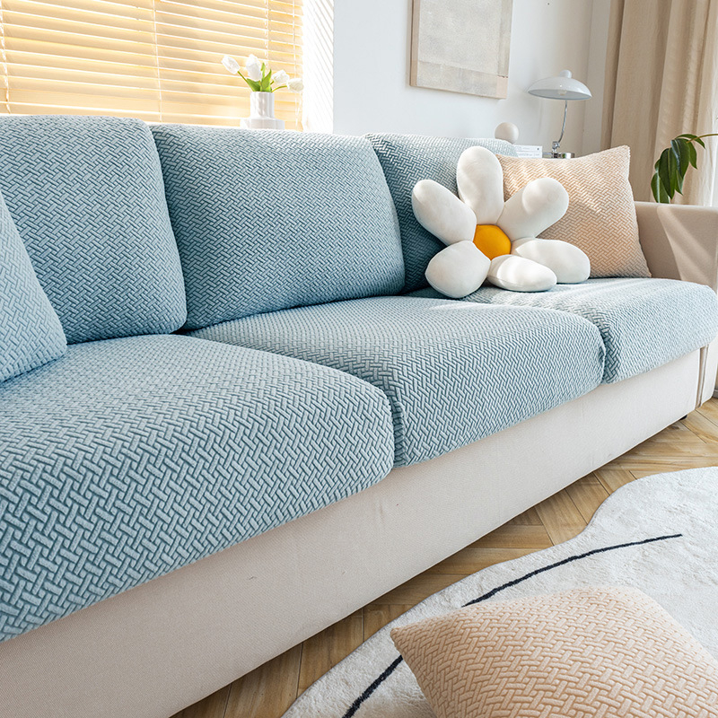 Light Blue Sofa Cover for Living Room Thick Jacquard Waterproof Sofa Cover 1/2/3/4 Seater L-Shaped Corner Sofa Cover