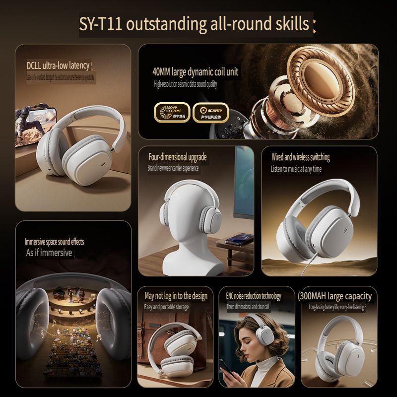 Wireless over-ear ultra-long battery life foldable stereo Bluetooth headphones
