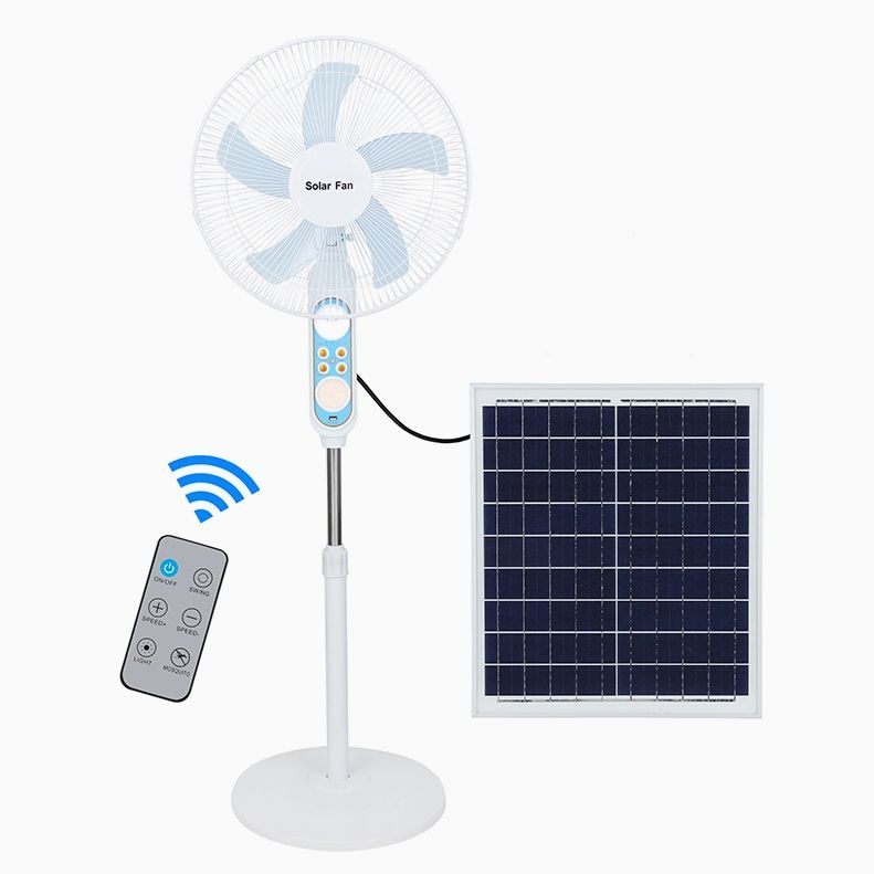 GR high-quality 16 inches multifunction smart rechargeable solar sanding fan with LED lights, USB charging outlet and 1.5A adaptor charger. Model No.: V218
