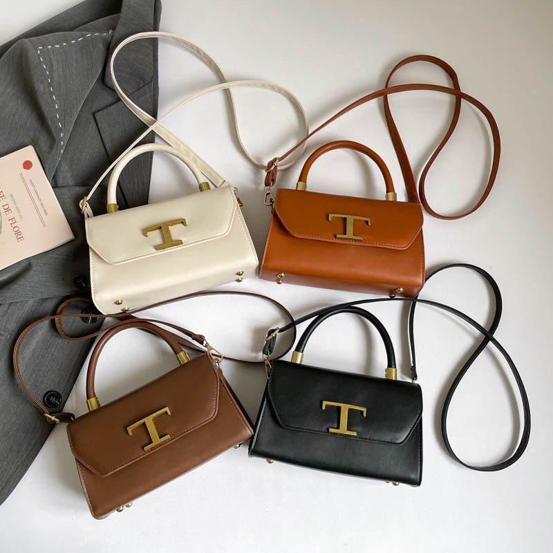 Women's Classic T-Buckle Top-Handle Crossbody Bag, Soft PU Leather Satchel with Adjustable Strap, Versatile Shoulder Handbag in 4 Colors
