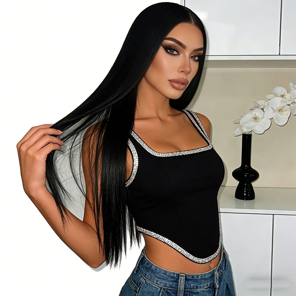 Fashion Women Middle Part Long Straight Wig, High Temperature Fiber Machine Made Wig with Adjustable Cap Net
