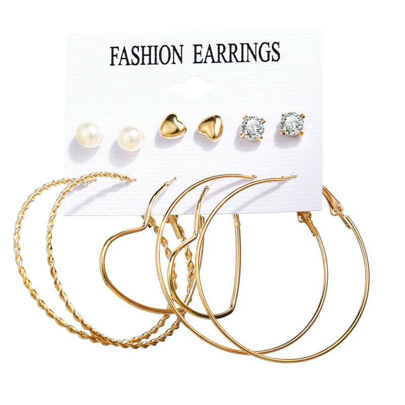 5512 6pcs Fashion Luxury Tassel Pearl Hoop Earrings For Women Geometric Hanging Gold Metal Earrings Trend Party Female Modern Jewelry