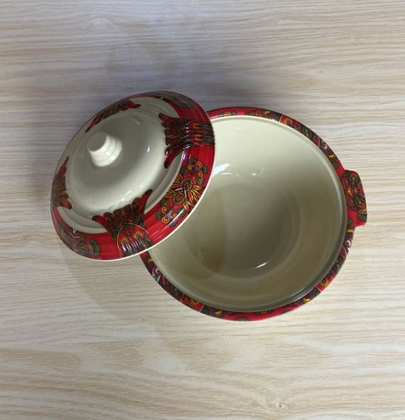 GR 20.5cm modern kitchen luxury red floral pattern decal design plastic dinnerware bowl with lid