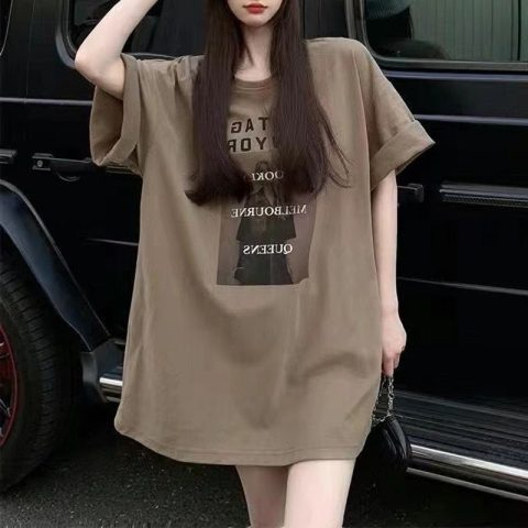 224 Women's Letter Pattern Short Sleeve Oversized T-Shirt Casual Loose Top 