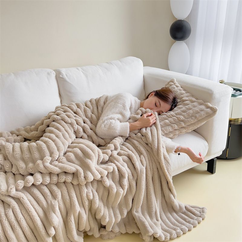 Khaki Throw Blanket for Couch - GentleSoft Cozy Soft Blankets for Women, Cute Small Rabbit Fur Fabric Throws for Girls, Off White, 150*200cm