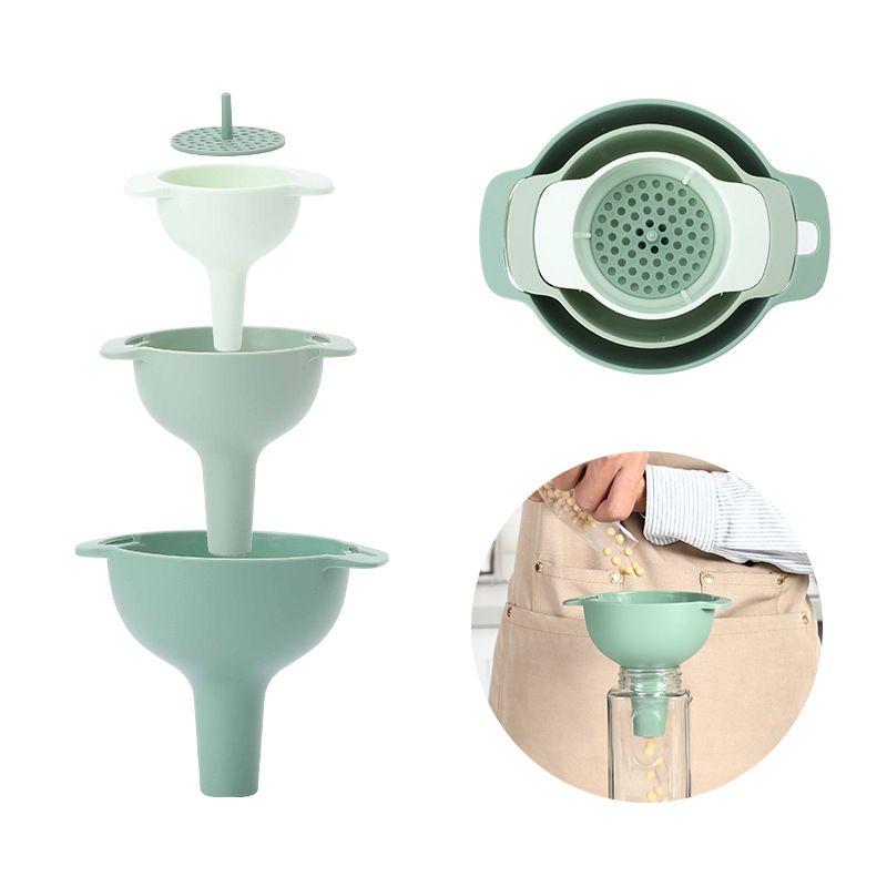 KM-1007 New Trends Kitchen Tools 4 In 1 Food Grade Plastic Funnel Sets Multi-functional Oil Wine Strainer Filter Funnel