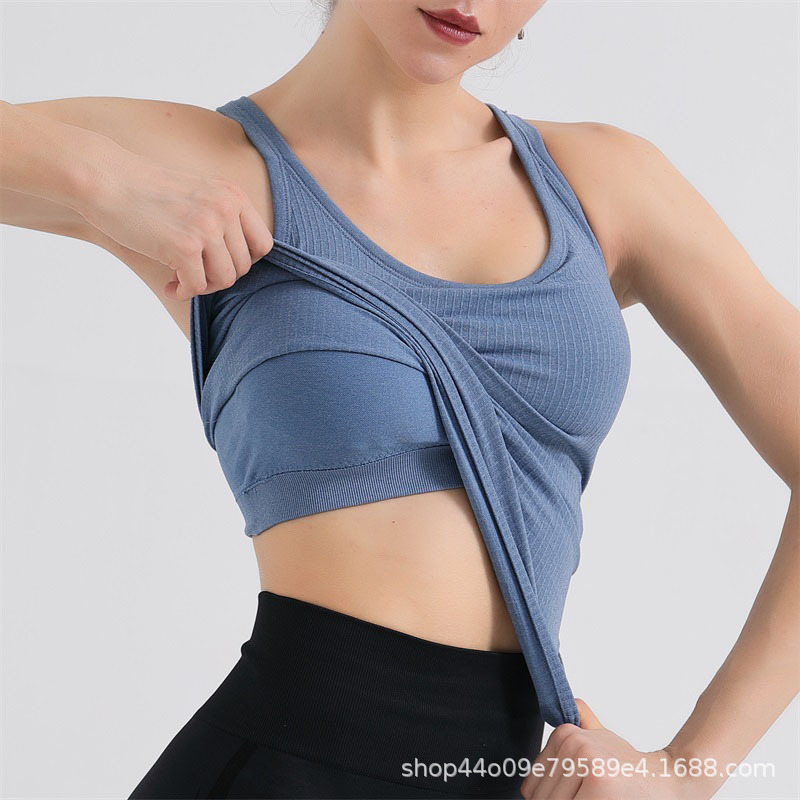 MK-004 Women's Ribbed Racerback Tank Top Sports Bra Running Workout Yoga Top with Built in BraBlue