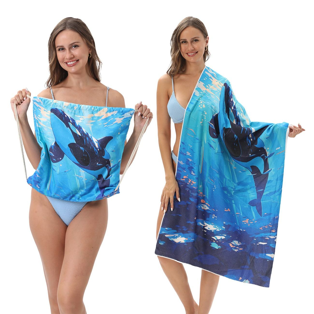 2 - in - 1 foldable beach towel, printed bath towel, all - in - one beach towel with a storage bag that can be folded and storedYTB-001-15