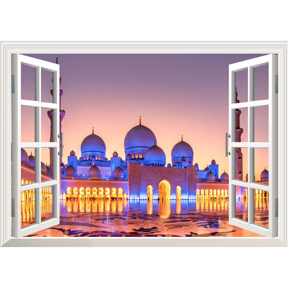 Muslim Eid al Fitr living room background wall stickers and murals home decorative painting CRRshop free shipping best sell Three-dimensional false window 3D PVC flat wall sticker