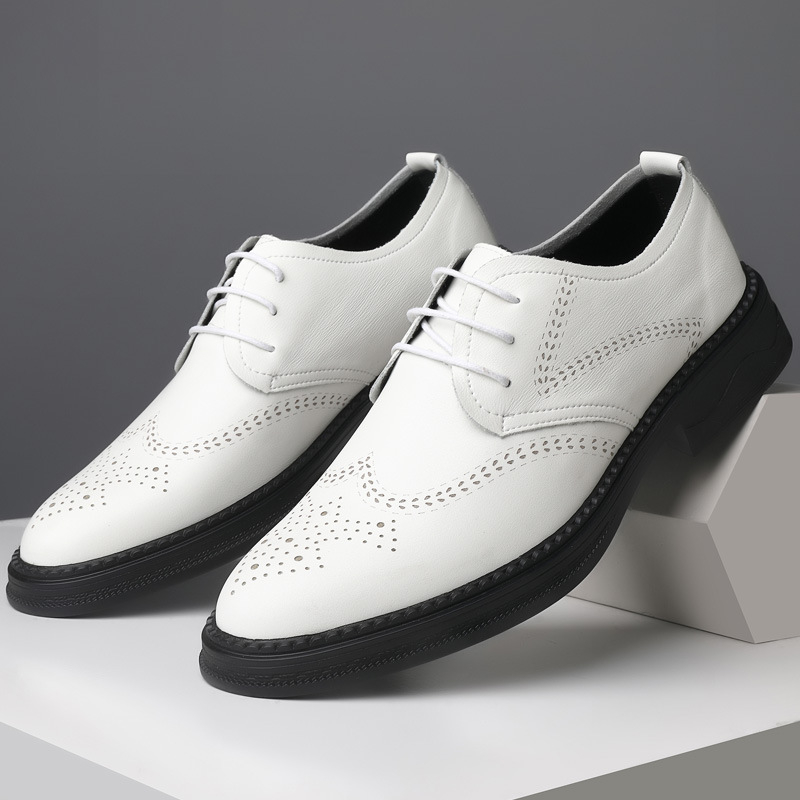 Men's black white brown leather business casual shoes CRRshop free shipping male best sale new fashion trend Lace up leather shoes Men's business dress Block carved British casual breathable antiskid wear-resistant version of groom's wedding shoes cow leather large size 38 - 42 43 44