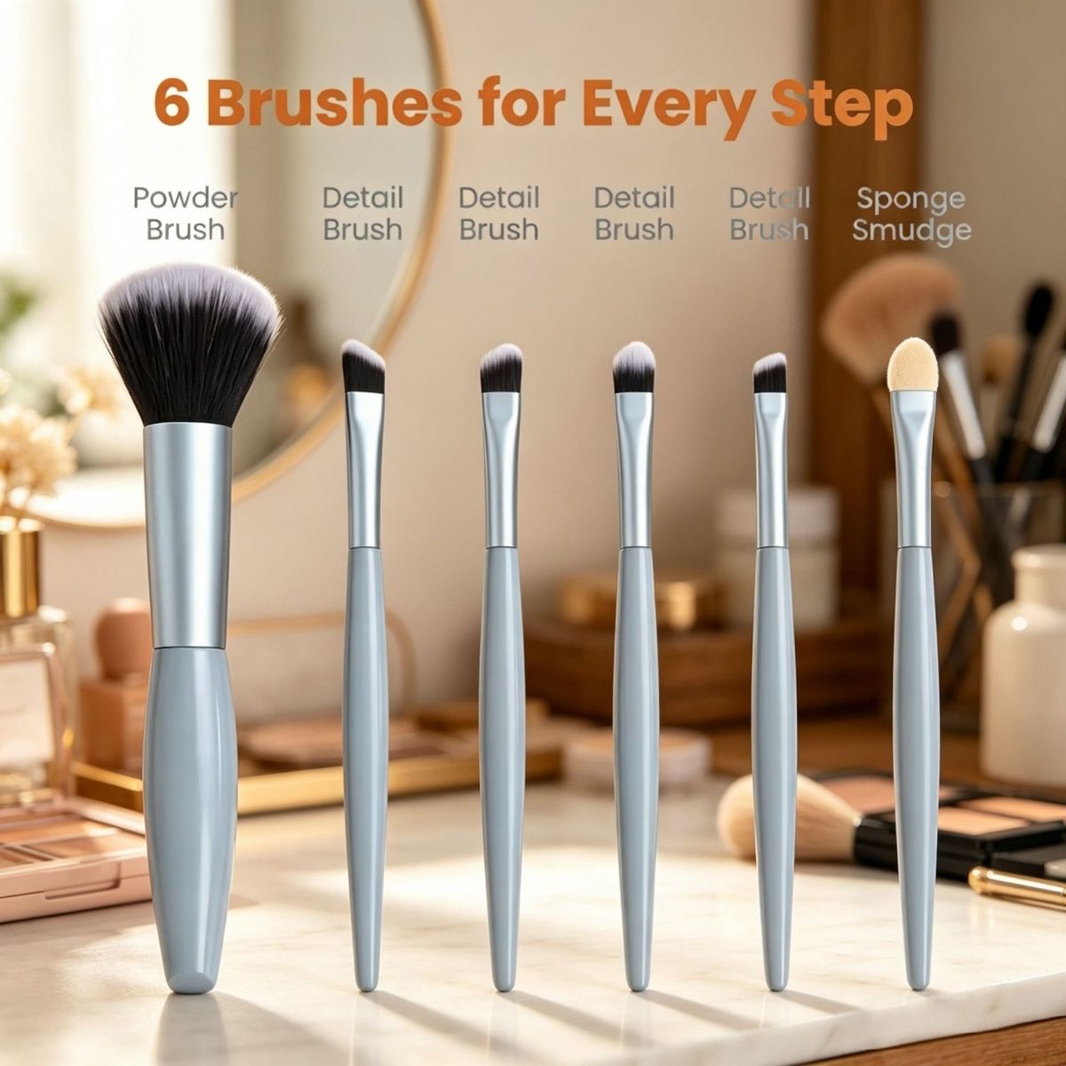 6Pcs All-in-One Makeup Brush Set Ultra Soft Fluffy Hair Portable Loose Powder Blush Lip Eyebrow Eyeshadow Brushes Professional Lightweight Beauty Cosmetic Tools for Makeup Beginners Daily Travel