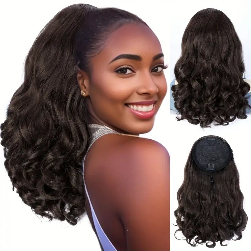 Claw Clip Ponytail Hair Extensions, Natural Black Loose Wave Drawstring Ponytail, Heat Resistant Synthetic Hairpiece for Women, Long Curly Ponytail Extension for Daily Wear & Party
