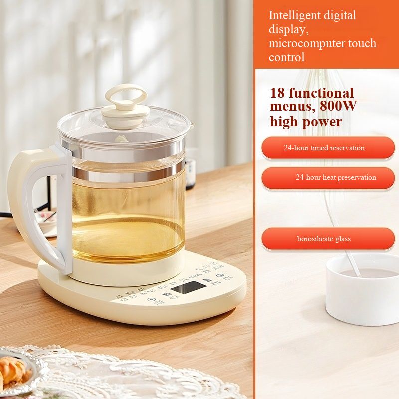 Heat-resistant Glass Electric Health Kettle, Multi-purpose Boiling Pot for Water Heating, Flower Tea Brewing, Herbal Decoction, Simmer Soup, Smart Cooking Pot for Daily Home Office Use Connectors for adapters