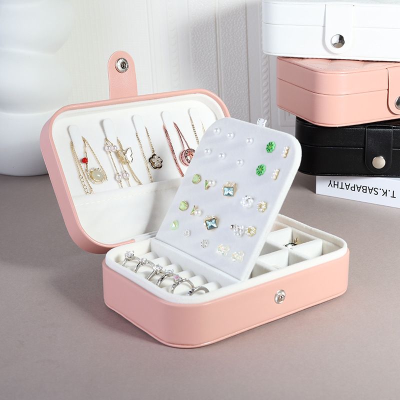 CKLX-YG Small Travel Portable Jewelry Storage Gift Box PU Leather Jewel Case Organizer Earring Ring Necklace jewelry boxes