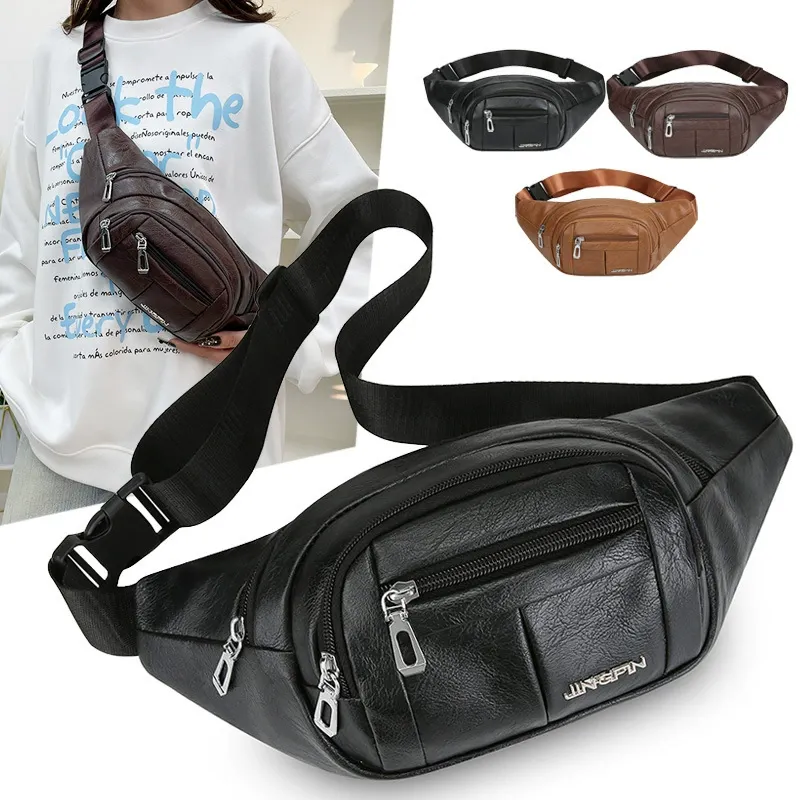 Sports PU Running Waist Bag Unisex Large Capacity Multifunctional Crossbody Bag Outdoor Casual Fanny Pack for Business Cash Storage Daily Use